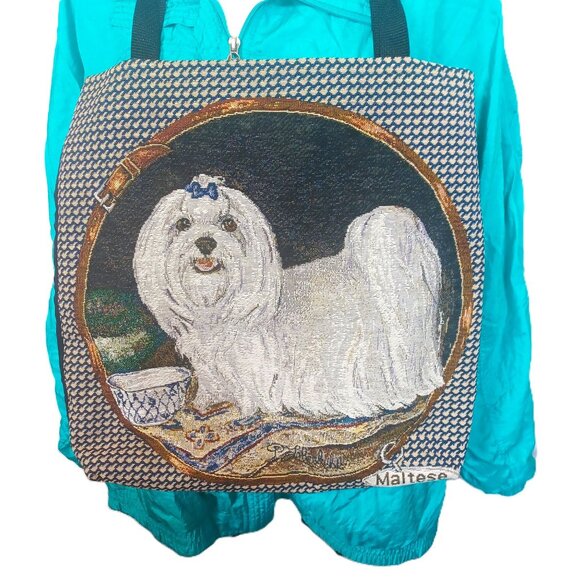 Maltese Dog Tapestry Shoulder Tote Bag With Black Back Panel - Pet Lover Gift - Picture 1 of 7